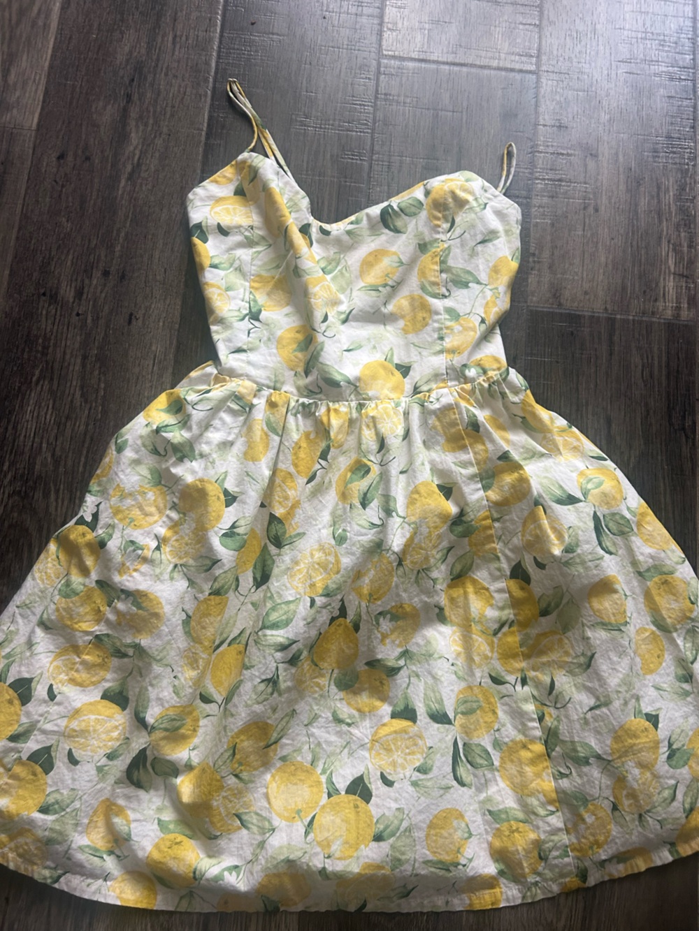 H&M White Lemon Print Sundress with Yellow and Green Accents